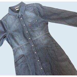 LEVI'S Railroad Striped Pearl Snap Button Shirt Dress Size Medium